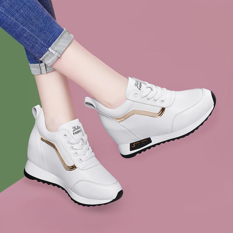 Inner Height Increase Women 'S Shoes  New Spring And Autumn White Shoes Flat Casual All -Match Sports Shoes