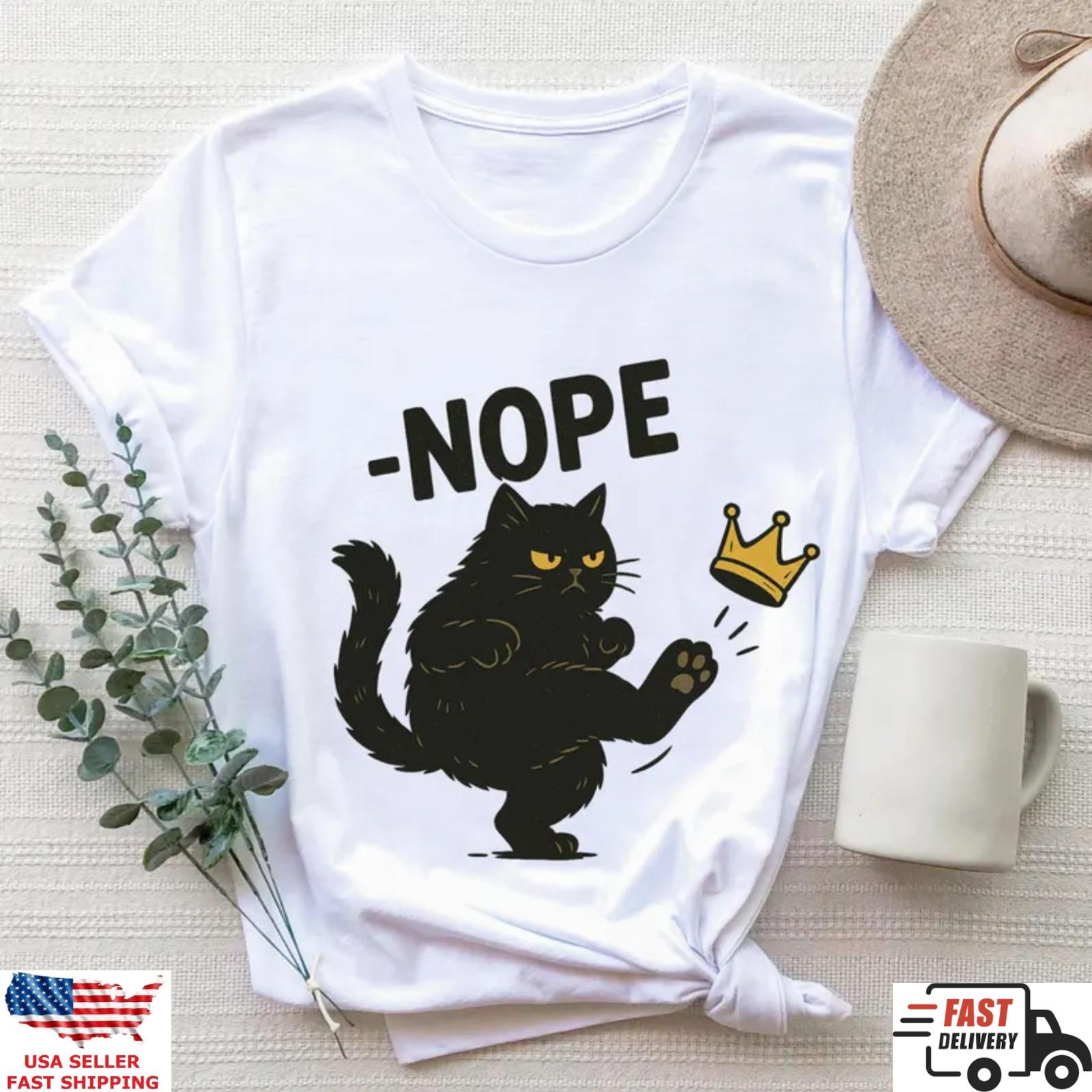 Nope Cat Shirt Funny Black Cat Meme Graphic Tee L