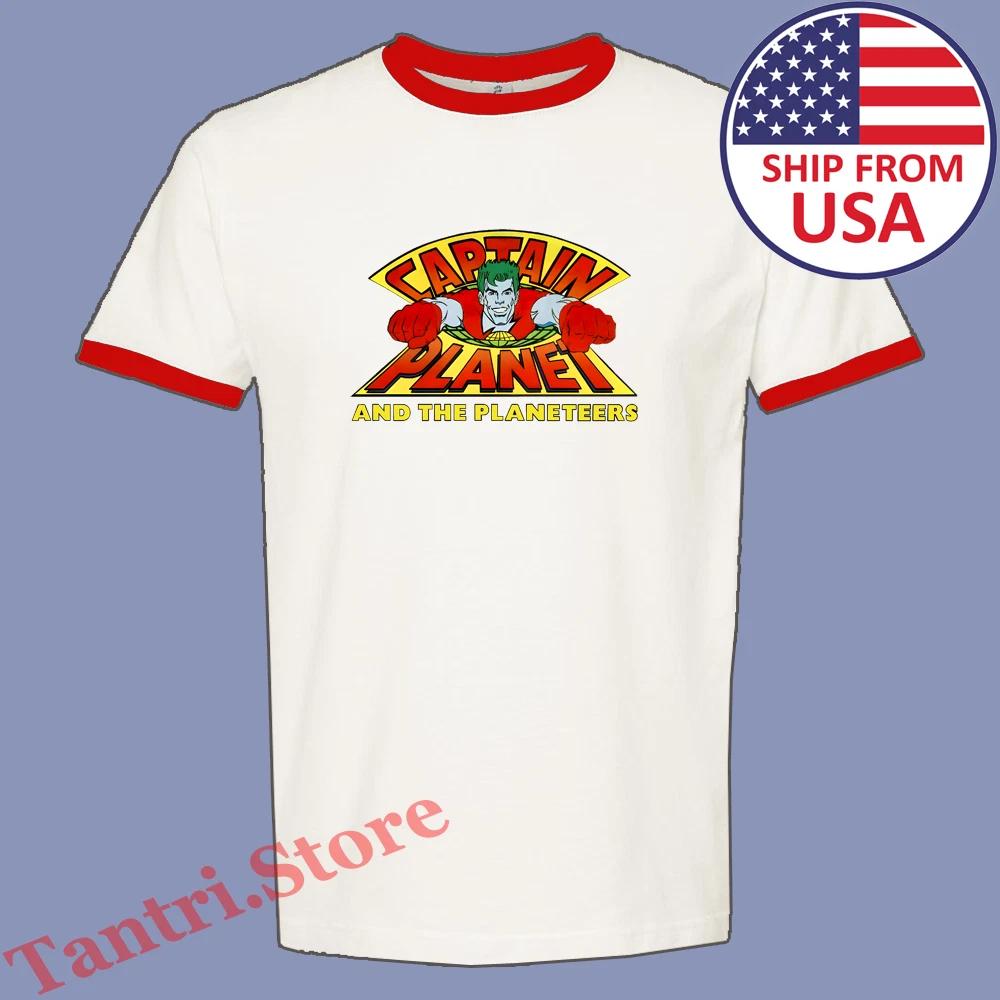 Captain Planet And The Planeteers Men s Ringer Red Size S to 3XL 2XL