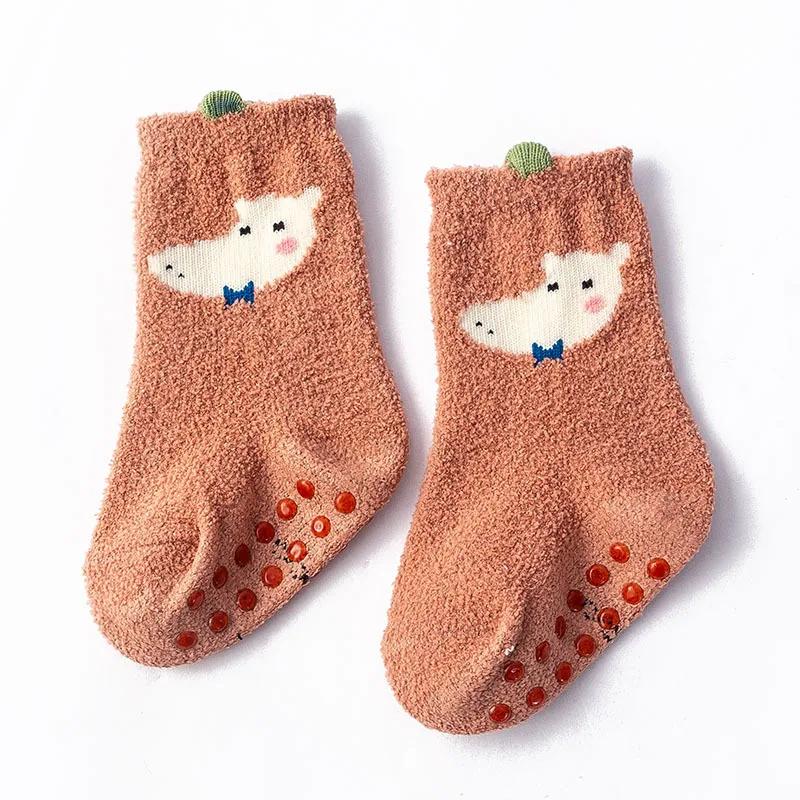 0-36M Herbst Winter Baby Neugeborenes Korallenvlies Dinosaurier Socken Jungen und Mädchen Dicke Bodensocken Kleinkind Rutschfest Warme Schlafsocken