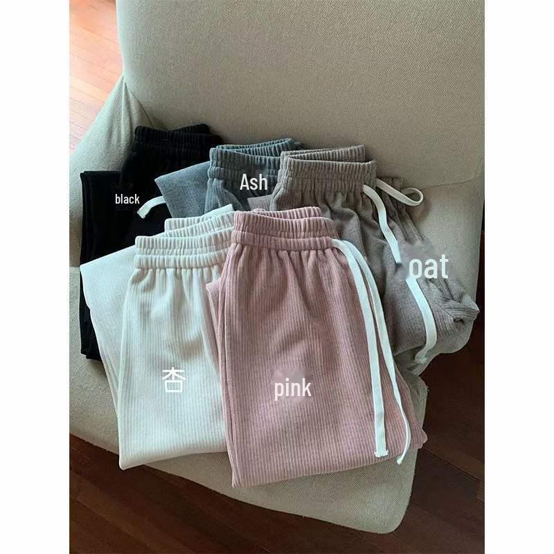 Women's High-Waist Fleece-Lined Wide-Leg Pants - Soft, Knitted, Loose-Fit for Autumn/Winter.