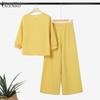ZANZEA Women 3/4 Sleeve Floral Blouse and Pants Summer Two Piece Suit Sets