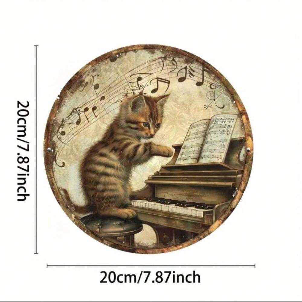 Vintage Cat Playing Piano Metal Wall Art Sign Home Bar Decor Gift