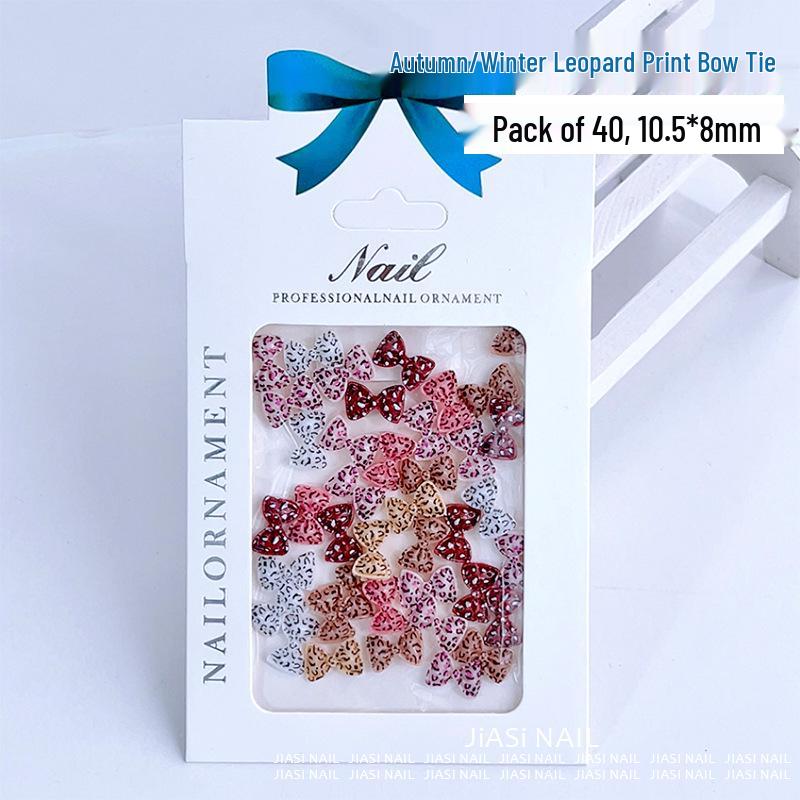 Leopard Print Ribbon Bow Nail Art Accessories - Autumn/Winter Merade Color Collection