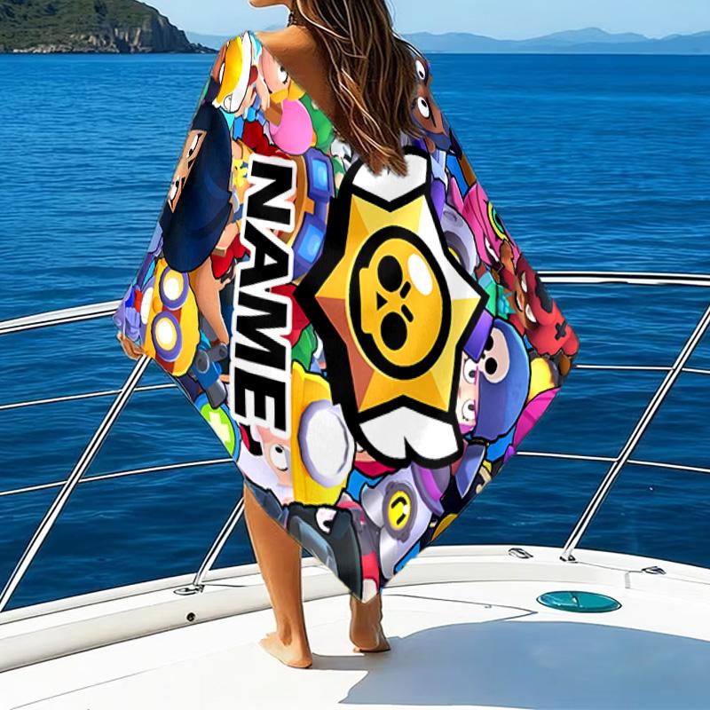 1pc Brawl Stars Beach Towel with Custom Name, Beach/Swimming/Bath/Picnic/Camping Towel, Suitable for Seaside Beaches