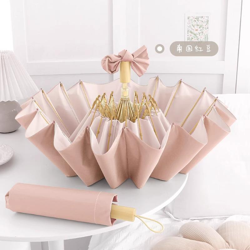 High-value solid color 16 fracture stacked umbrella, retro national wind umbrella, manual umbrella, UV protection, sun and rain protection