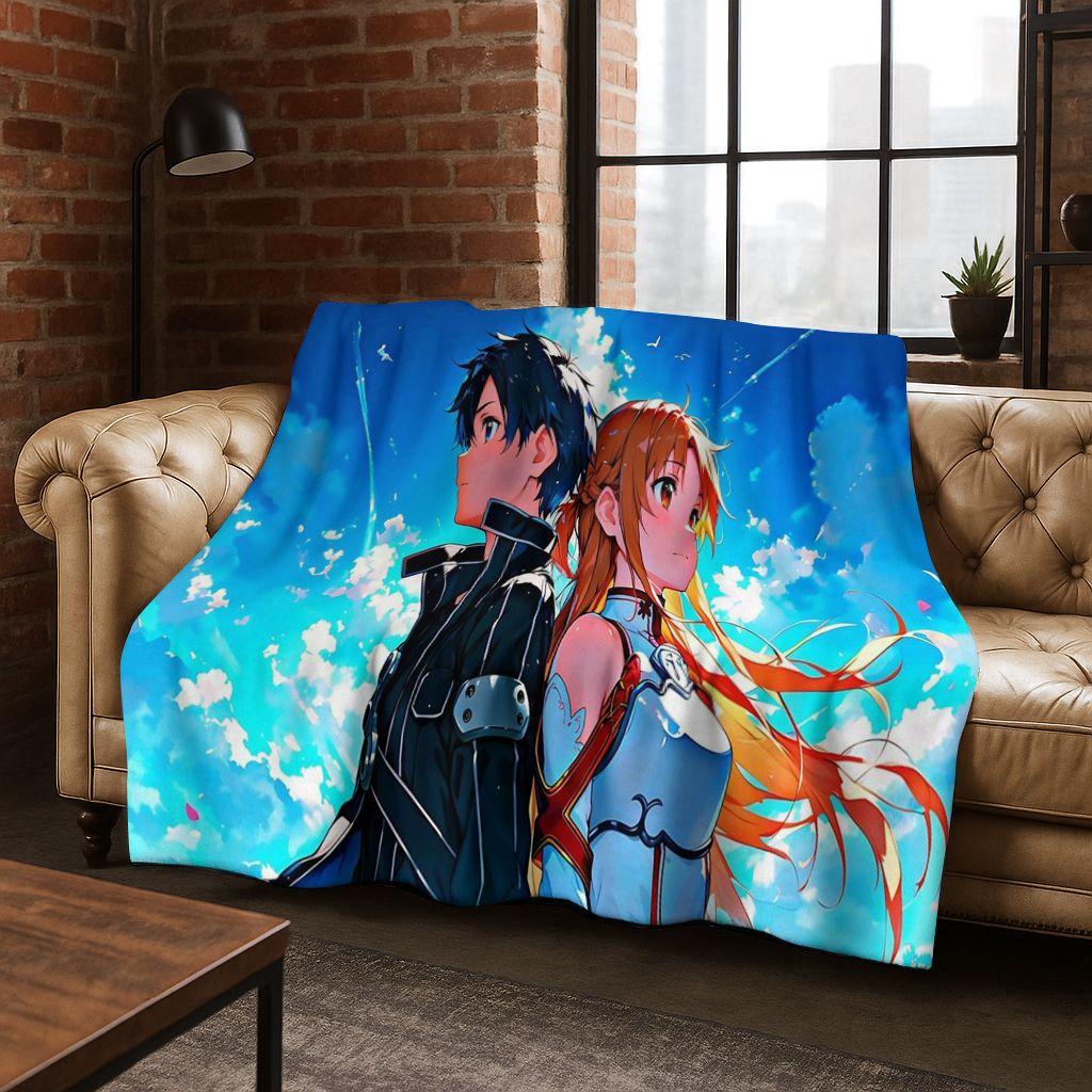 Anime SAO Sword Art Online Cartoon 3D Flannel Blanket,Cozy Soft Throw Blanket for Home Bedroom Bed Sofa Picnic Cover Gift Kids