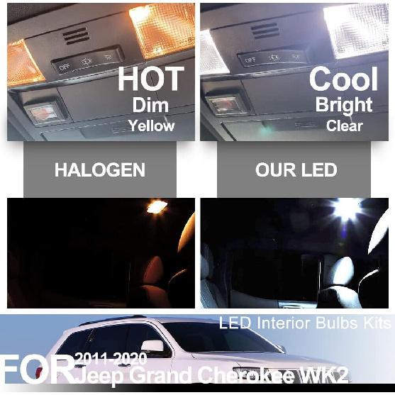 15pcs Grand Cherokee Interior LED Lights Bulb Kit for Jee'p Grand Cherokee WK2 2011 2012 2013 2014 2015 2016 2017 2018 2019 2020 Super Bright 6000K