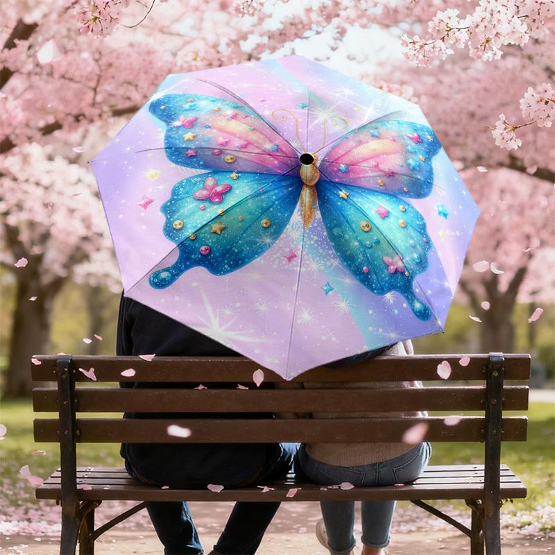 1pc Butterfly Sparkle Pattern Umbrella Design Automatic Opening and Closing Umbrella, High-quality Travel Umbrella,  C1128169