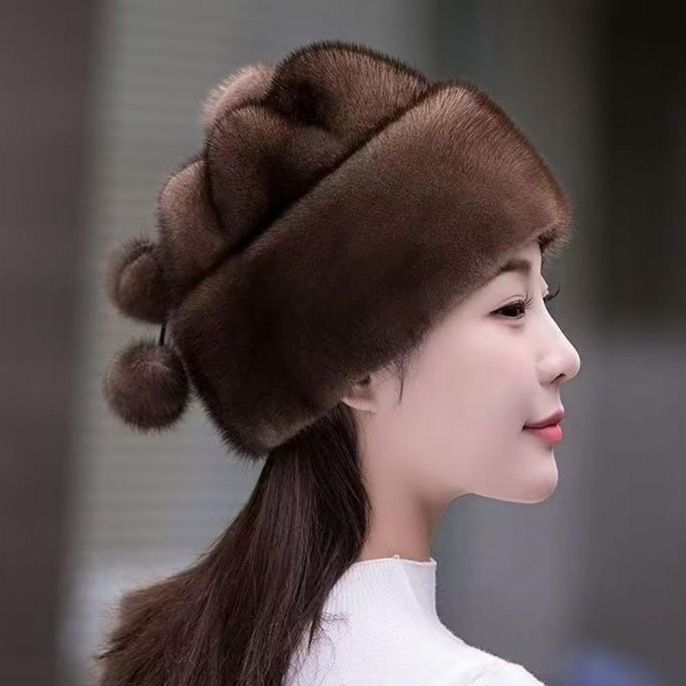 

Женская зимняя шапка Новый стиль Модная норка Теплая шапка с защитой ушей Норка Для матери среднего возраста One size [adjustable] темно-коричневого