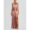 Stazione Indipendente Donna Vestito Pieghettato Colore Metallico con Spacco e Collo a Cravatta Senza Maniche Schiena Scoperta