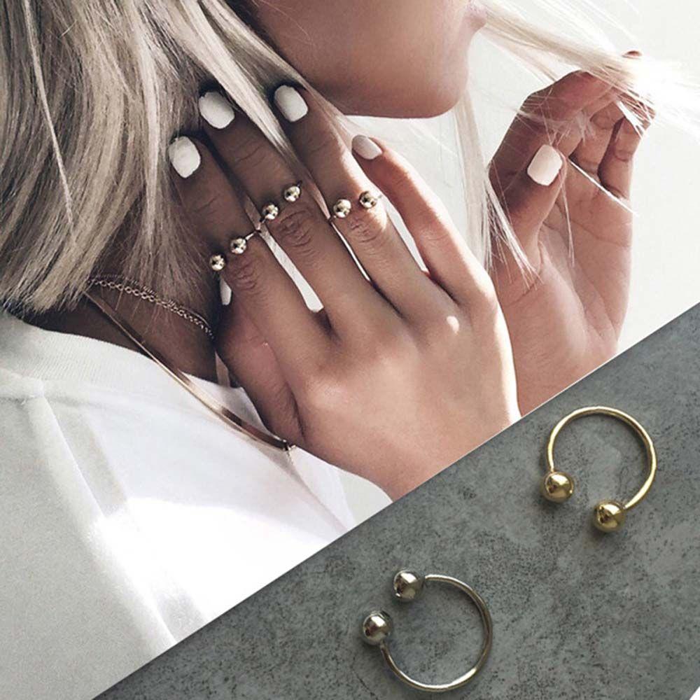 Punk Fashion Male Gold Copper Silver Women Double Ball Unisex Rings Copper Ring Jewelry Joint Ring