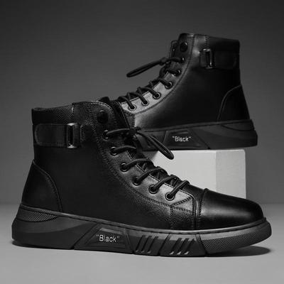 2022 Herren-Martinstiefel aus hochgeschnittenem Leder – lässiger britischer Stil, große Größe, plus Samt für Wärme