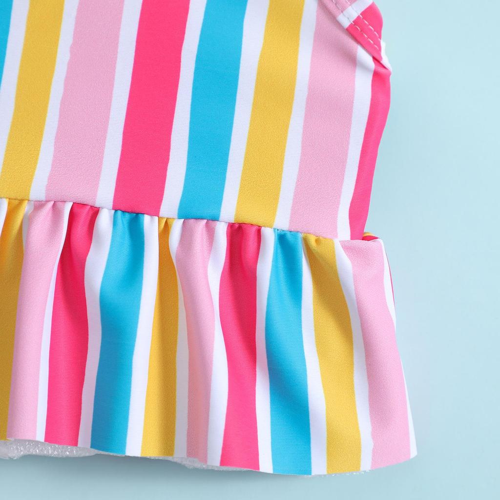 Girls' Colorful Striped Two-Piece Swimsuit Set