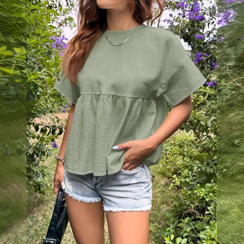 BITCED Moda feminina casual cor sólida estampado manga curta blusas e camisas