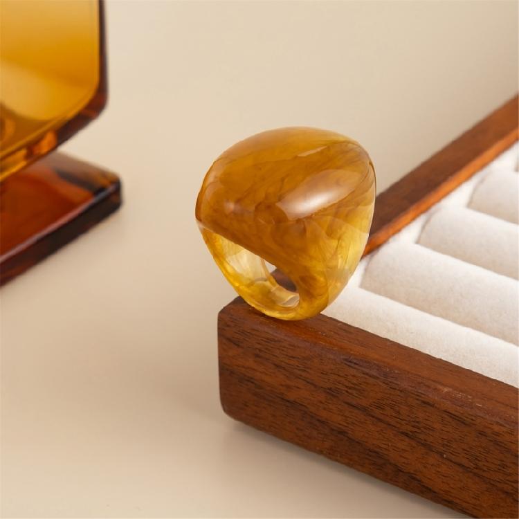 Marbled Effect Resin Art Rings Curved Wide Band Design Safe Construction Stackable Fashion Accessory Resin Texture