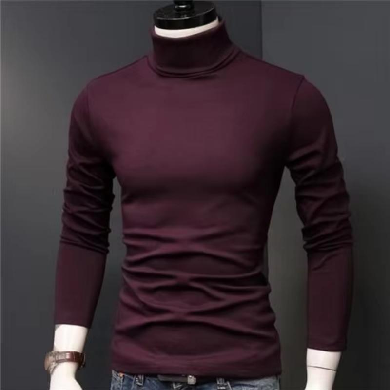 Herren Rollkragen Langarm Enganliegendes T-Shirt Elastische Slim Fit Einfarbiges Basic-Shirt Herbst/Winter Vielseitiges Unterhemd