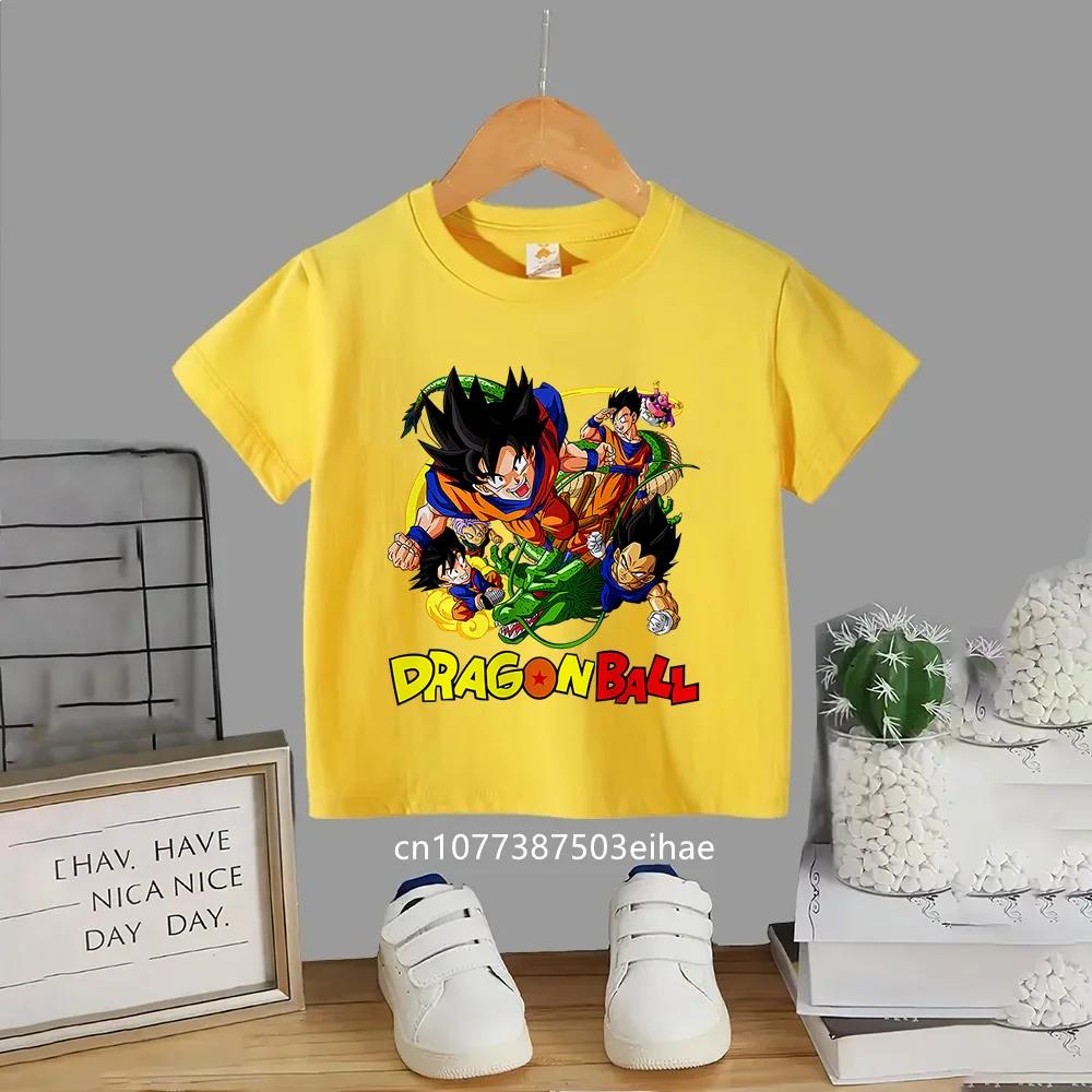 2026 Trendy Dragon Ball Kids TShirt Super Saiyan God Goku Anime Pattern Short Sleeve Soft Breathable Daily Wear for Boys Girls