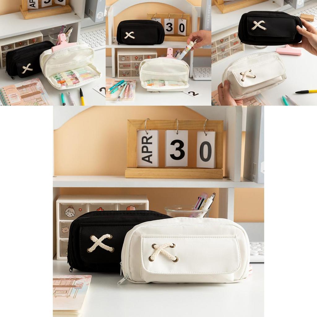 Unisex Rope Pencil Pouch With Multiple Layers For School Supplies And Stationery