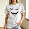 Big Happy Smile Meme Graphic Tee Simple Line Art Face Print Unisex Short Sleeve Casual Outfit Tshirt