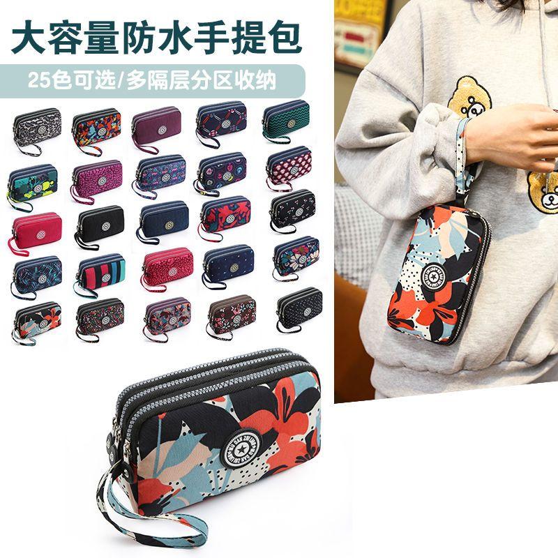 2023 Waterproof Women's Three-layer Zipper Coin Wallet Cosmetic Bag Canvas Women Purse Clutch Women's Purse Best Phone Wallet