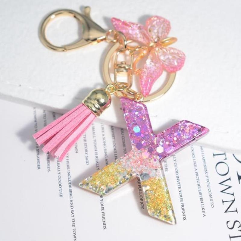 Fashion 26 English A-Z Initial Letter Resin Keychain Cute Butterfly Tassel Keyring Backpack Charm Pendent Accessories Gift