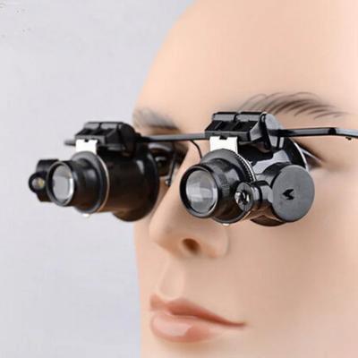 Professional 20X Magnifier Glasses Double Eye with Adjustable LED Lights for Watch Repair Jewelry Inspection Tool Hands Free