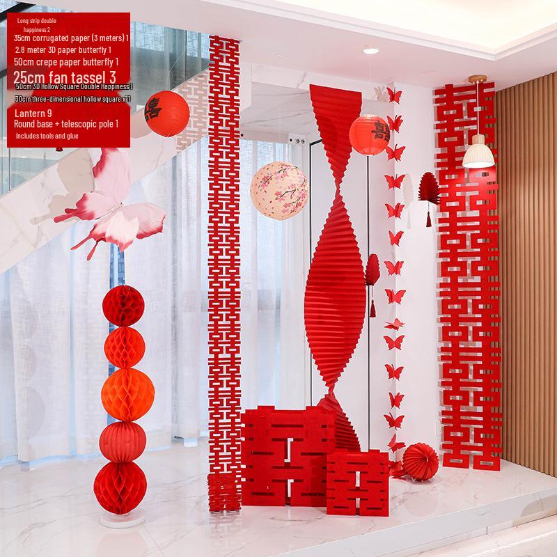 Double Happiness Red Koi Wedding Ornament - Chinese Style Paper Cut Decoration Set for Engagements and Windows