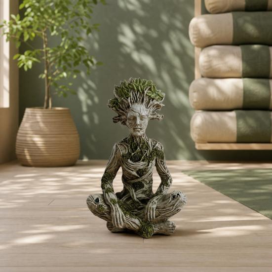 Zen Meditation Goddess Statue, Resin Tree Woman/Man Figurine, Yoga Tree of Life Mystical Sculpture, Spiritual Gift for Home Office Decor