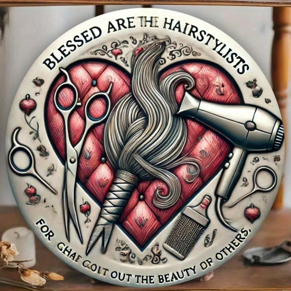 20cm Round Metal Sign Barber Shop Tools Decor Wall Gift