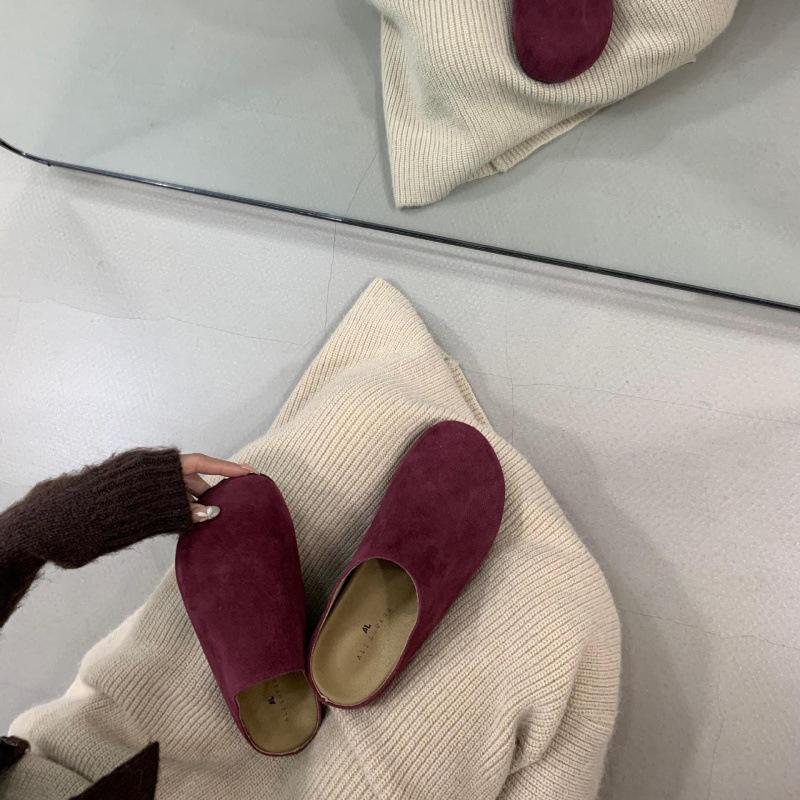 

Ретро кожаная обувь для женщин весной и осенью 2025 года, новая сумка на толстой подошве с полузакрытым носком, ленивый человек надевает холодные тапочки 39