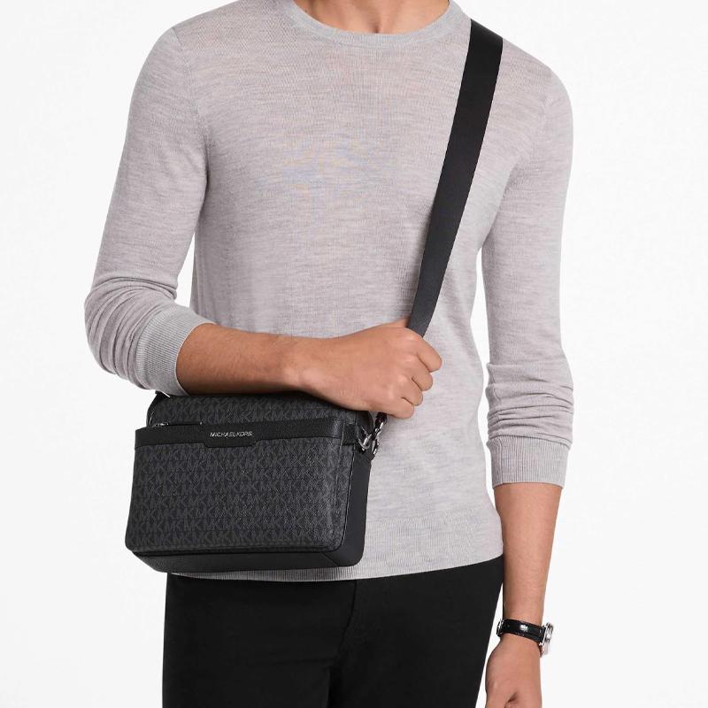 Michael Kors MK Cooper Logo Print Adjustable Shoulder Strap Crossbody Bag Men Crossbody Bag Black 37S5LCOC5B-BLACK