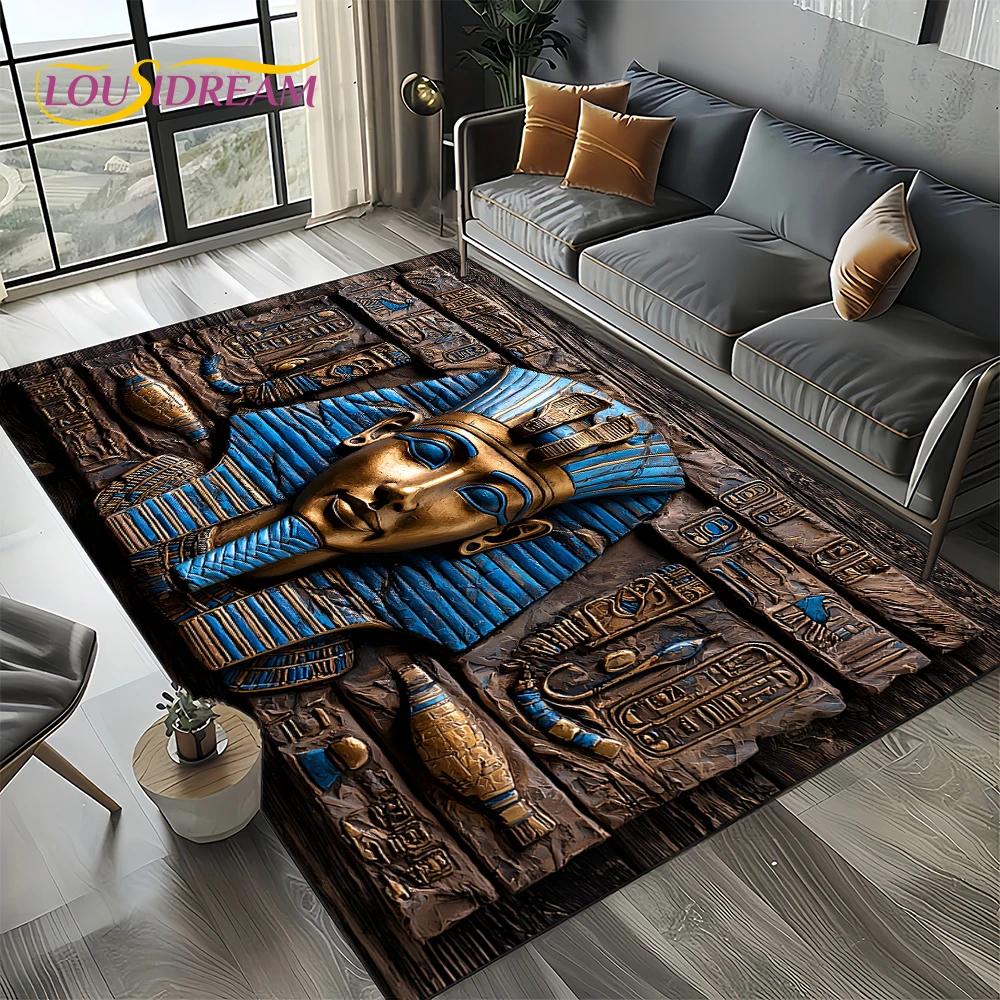 3D Retro Ancient Egypt Death Anubis Pharaoh Horus Mythology Carpet Rug for Living Room Bedroom Home Sofa,Kids Non-slip Floor Mat