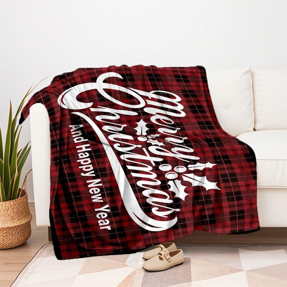 Christmas Greeting Card Plaid PatternBlanket Flannel Throw Blanket for Sofa, Bed, Travel, Camping, Office, Couch, Chair, And Bed Gift for Ch