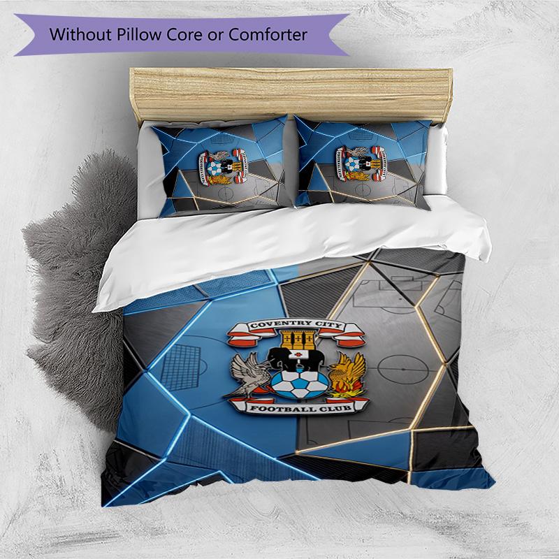 Coventry City Football Printed 3 Pieces Bedding Set, Comfortable Skin Friendly Bedroom Duvet Cover Set