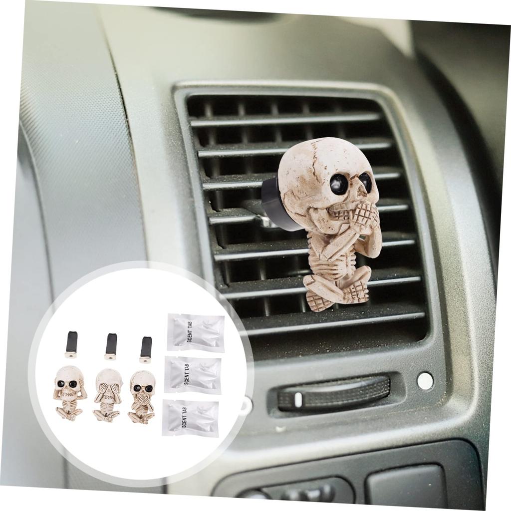 LIFKOME 3pcs Skull Ghost Head Decoration Car Clip Car Aroma Decoration Glitter Accessories
