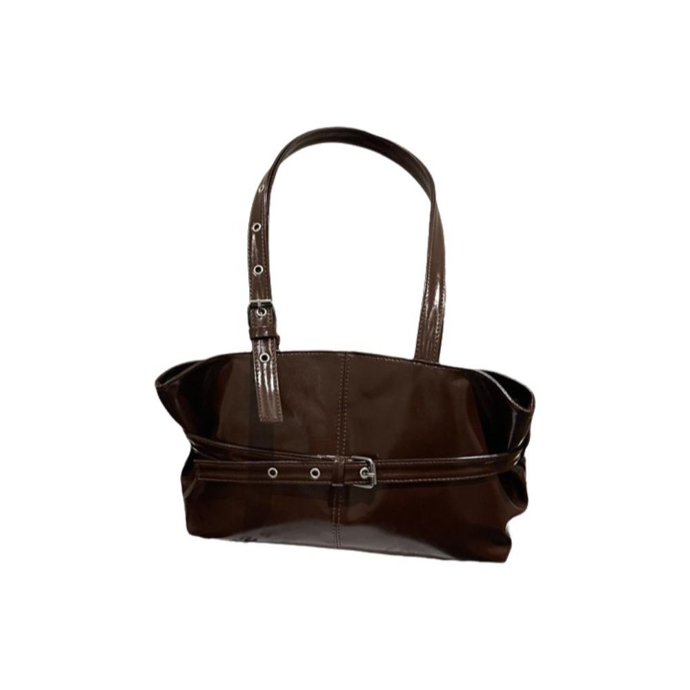 Korean Style Underarm Bag PU Leather Bowling Bag Fashion Retro Shoulder Bag  Women