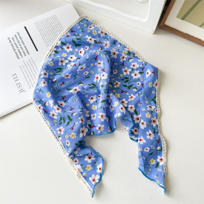 Chiffon-Stoff Dreieckiges Stirnband mit Spitze und Blumendekor als Haar-Accessoire für Damen Sommer-Quadrat-Schal Haargummi