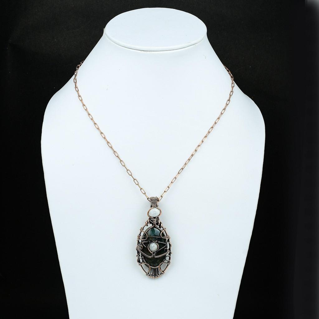 Evil Eye Bloodstone Gemstone Copper Wrapped Pendant Handmade Pendant Rainbow Moonstone Pendant Evil Eye Jewelry Gift For Her Copper Jewelry