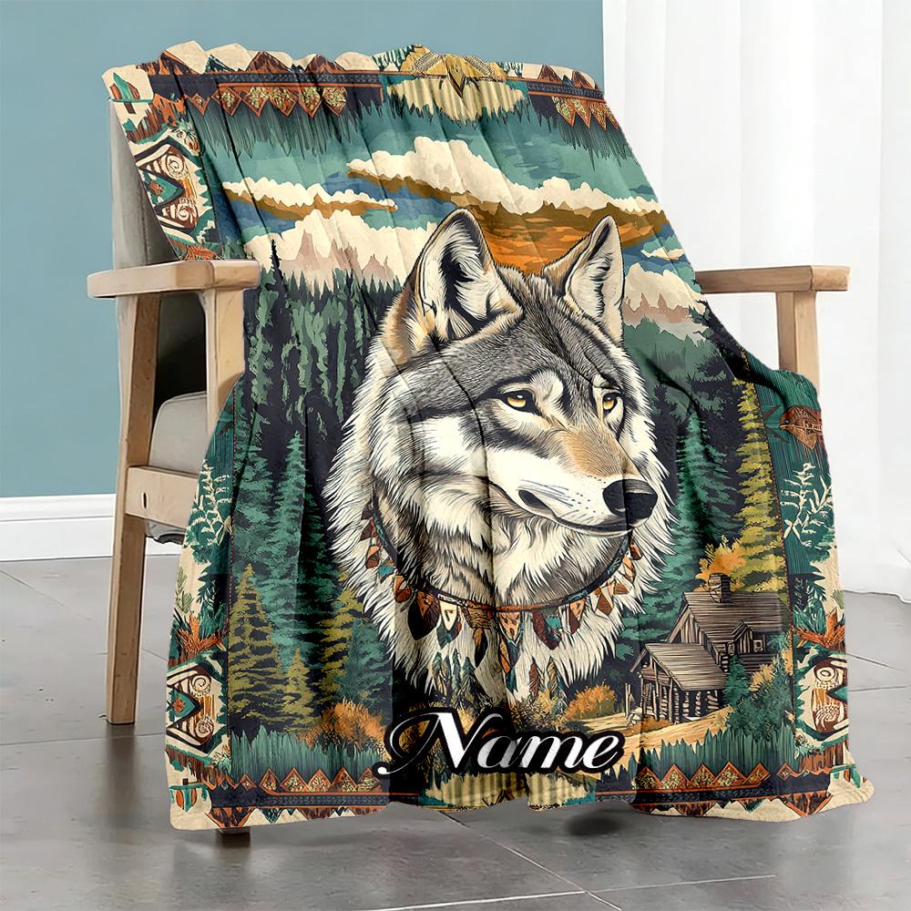 Wolf Jungle Customize Text Blanket Throw Personalized Blanket Ultra-Soft Great for Sofa Bed Nap Chair Four Seasons Universal