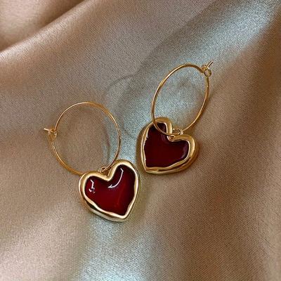 Heart Earrings for Women Girl Gold Color Metal Love Hanging Dangle Earrings Valentine's Day Jewelry
