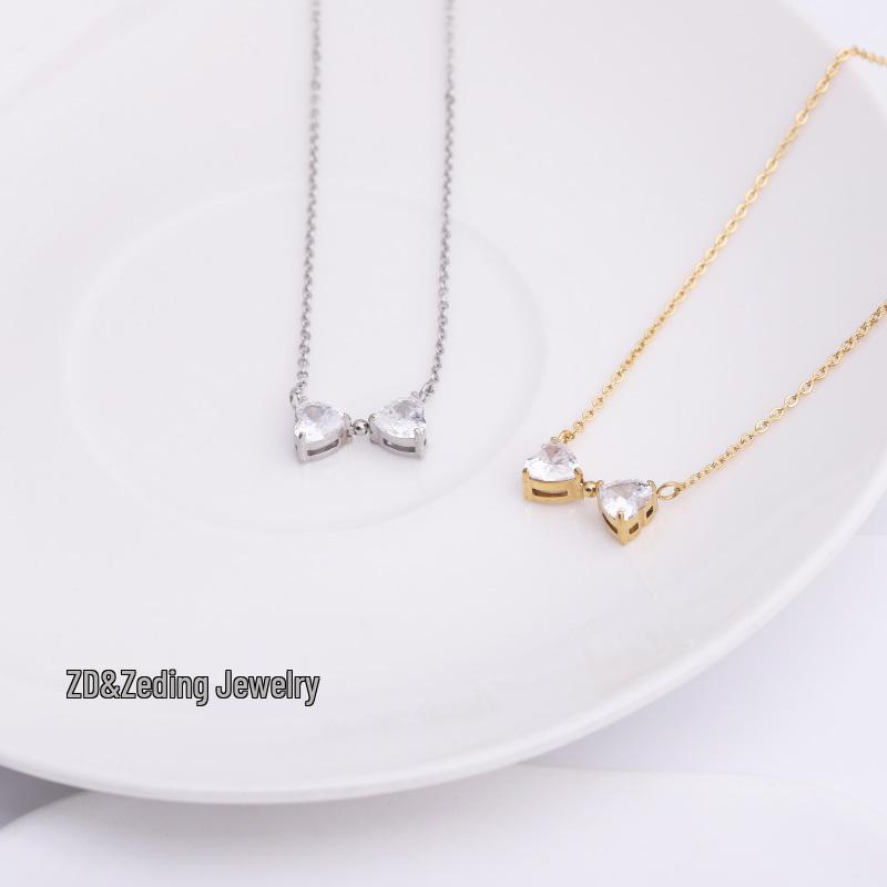Cross-border European-American Simple Luxury Zircon Bow Pendant Necklace
