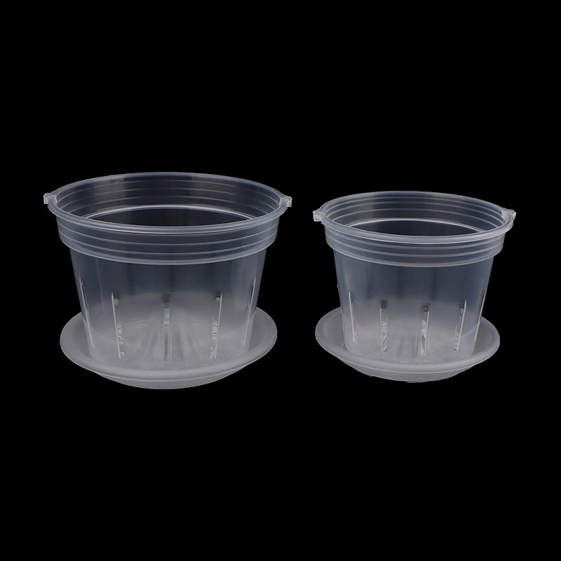 1Pc Orchid Pots With Plastic Tray Nursery Planter Planting Clear Holes Hydroponic Cup Container Plants Gardening Supplies