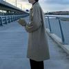 Men Double Breasted Windbreaker Coat Long Sleeve Lapel Solid Color Loose Fit Casual Mid Length Trench Coat with Pockets