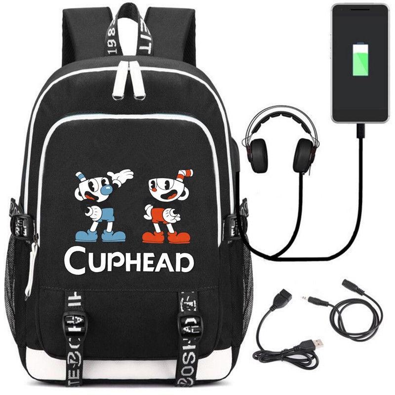 Stilvoller Cuphead Rucksack mit USB-Ladeanschluss für Kinder und Jungen für den Schulgebrauch