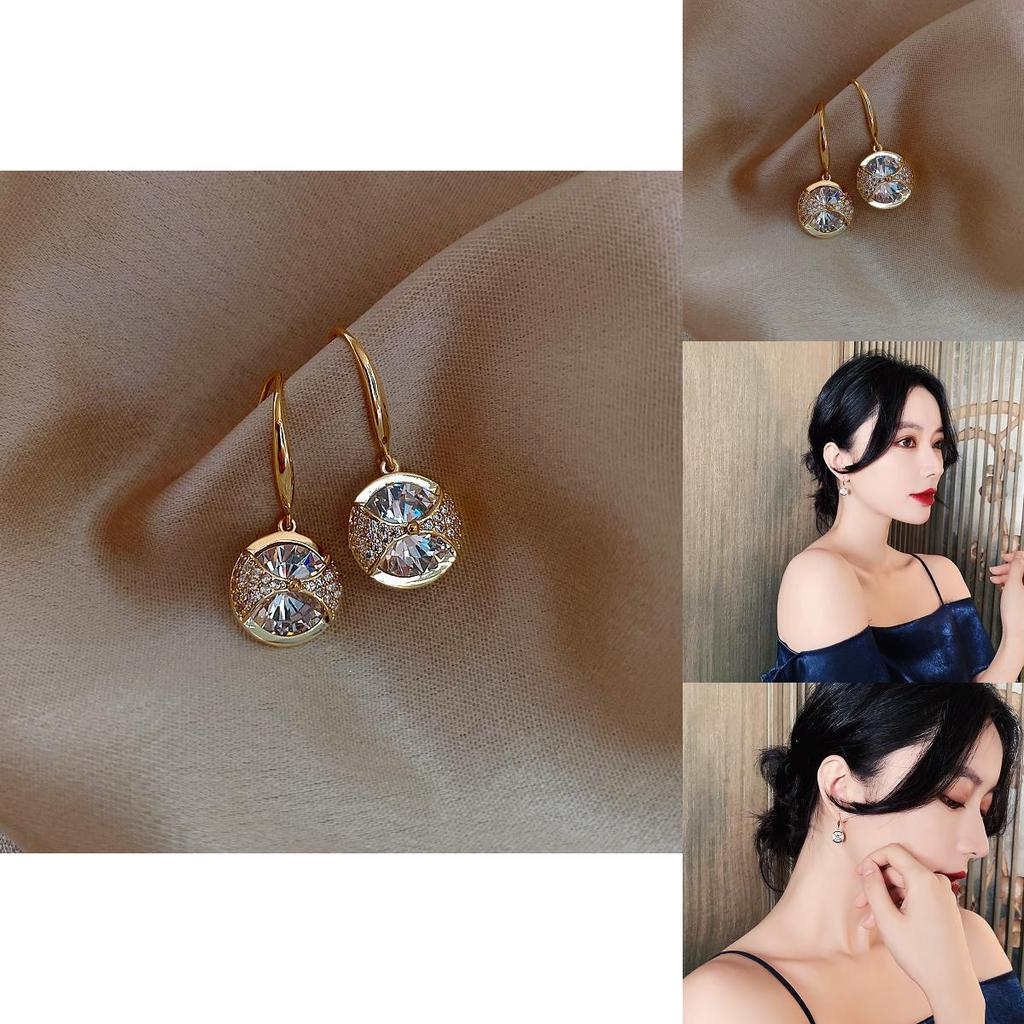 Goldtone Round Drop Earrings Alloy Rhinestone For Daily Casual Use