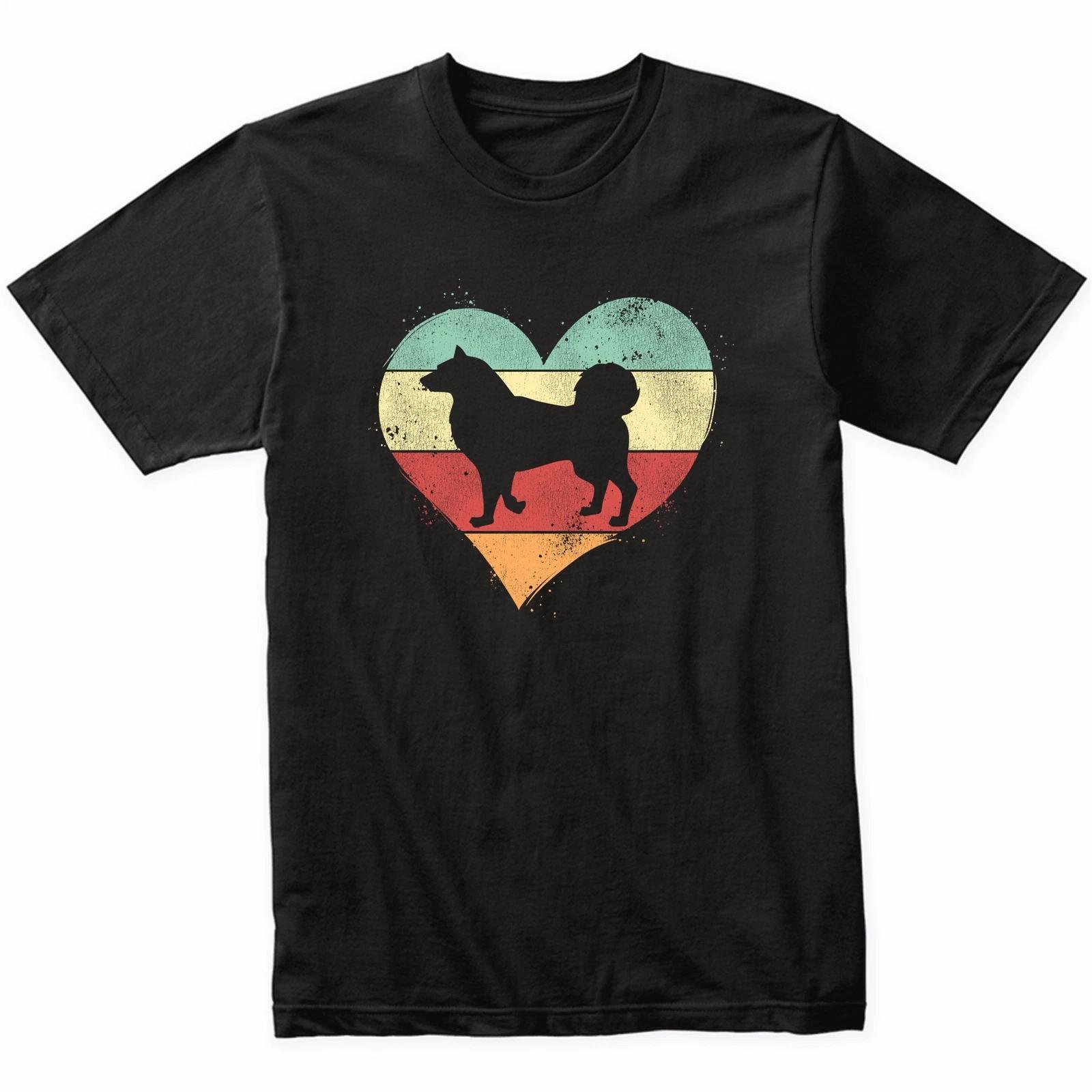 

Retro Heart Alaskan Malamute Dog Breed Silhouette Dog Owner Love T-Shirt 3XL