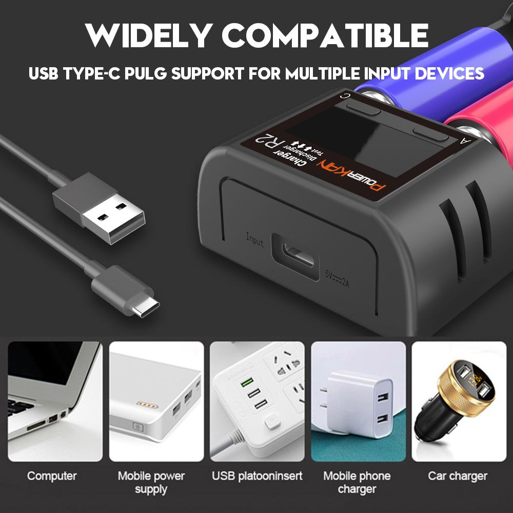 POWERKAN R2 Battery Charger LCD Display Suitable for charging 2 3.7V multi-size Li-ion batteries and 1.2V AA AAA NiMH batteries