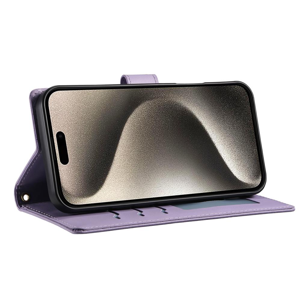 For iPhone 15 Pro Max Case Rhombus Stitching Wallet Stand Leather Phone Cover with Long/Short Strap