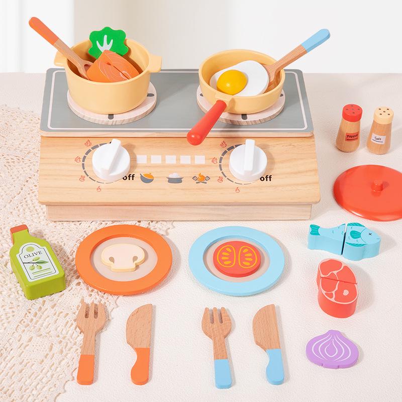 Wooden Pretend Play Cooking Set: Fruits, Vegetables, Meats & Cutlery Toy